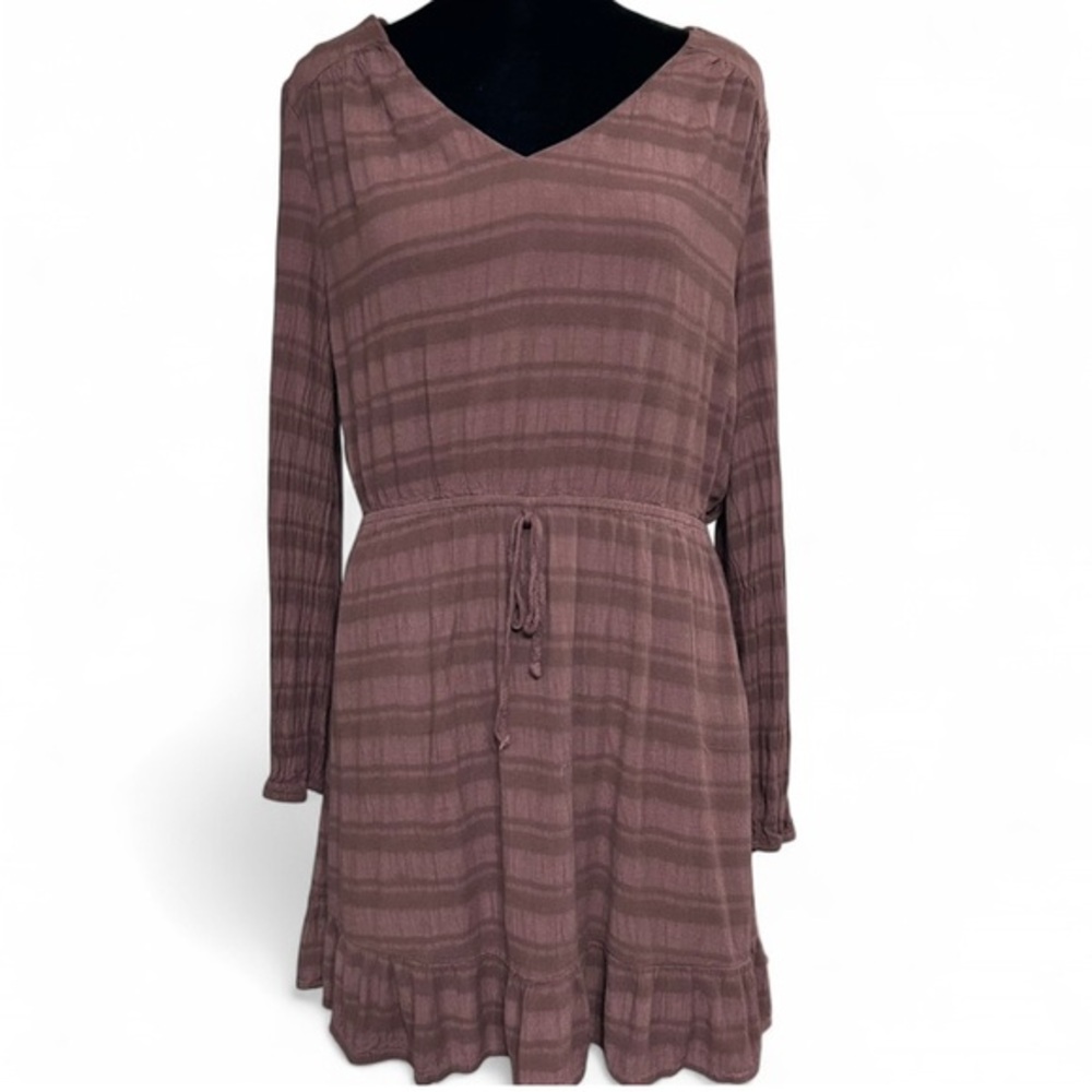 LILY ROSE Brown Ruffle Long Sleeve Dress And Ruffle Hem L Exellent Condition